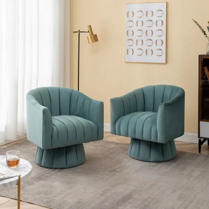 SEYNAR Set of 2 Modern Glam Velvet Upholstered Round Swivel Accent Barrel Chairs 16