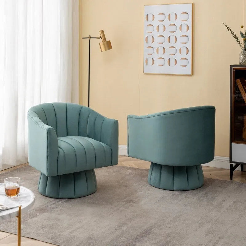 SEYNAR Set of 2 Modern Glam Velvet Upholstered Round Swivel Accent Barrel Chairs 17