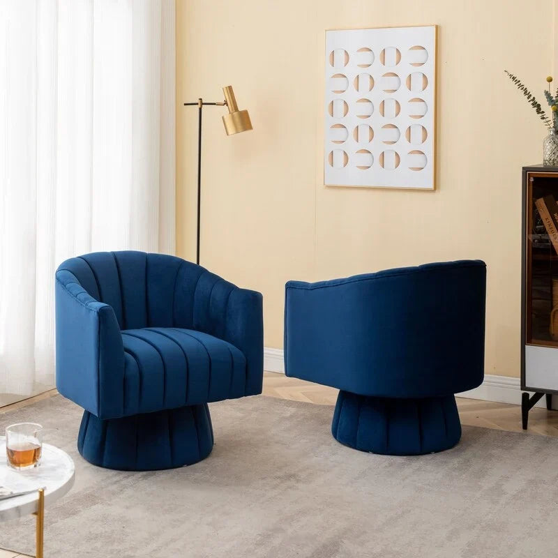 SEYNAR Set of 2 Modern Glam Velvet Upholstered Round Swivel Accent Barrel Chairs 27