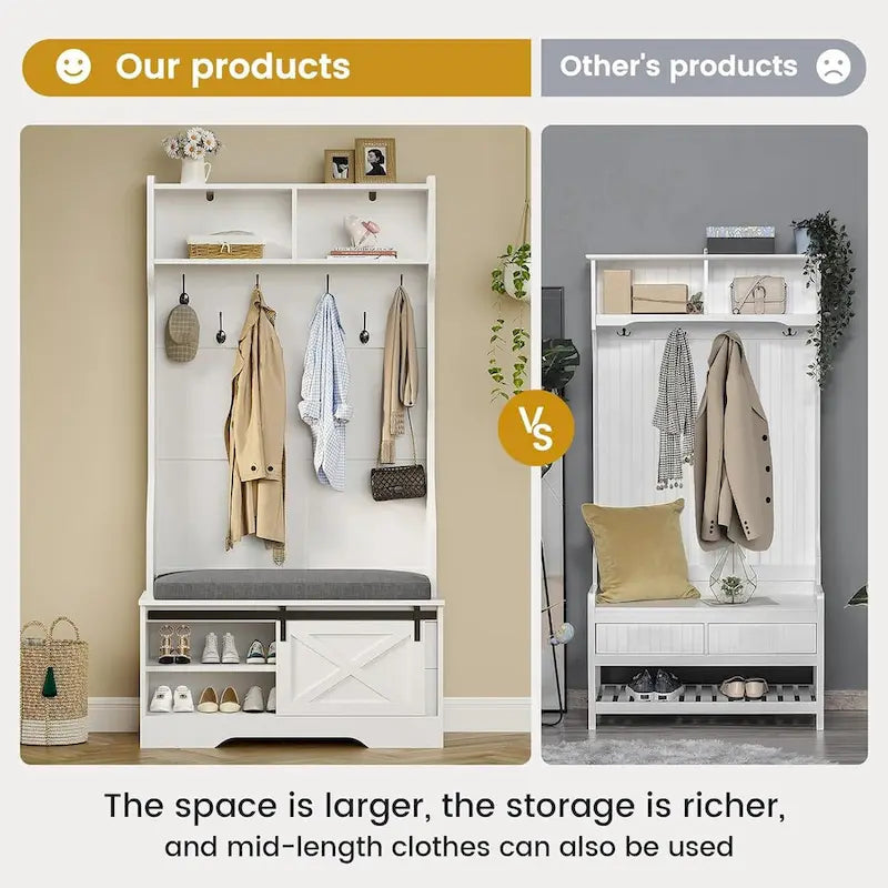 Barn Door Hall Tree with Bench and Shoe Storage Coat Rack 6