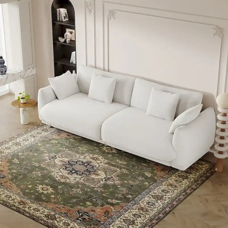 86.6" Contemporary Teddy Velvet Triple Sofa with 4 Cushions and Metal Legs 20