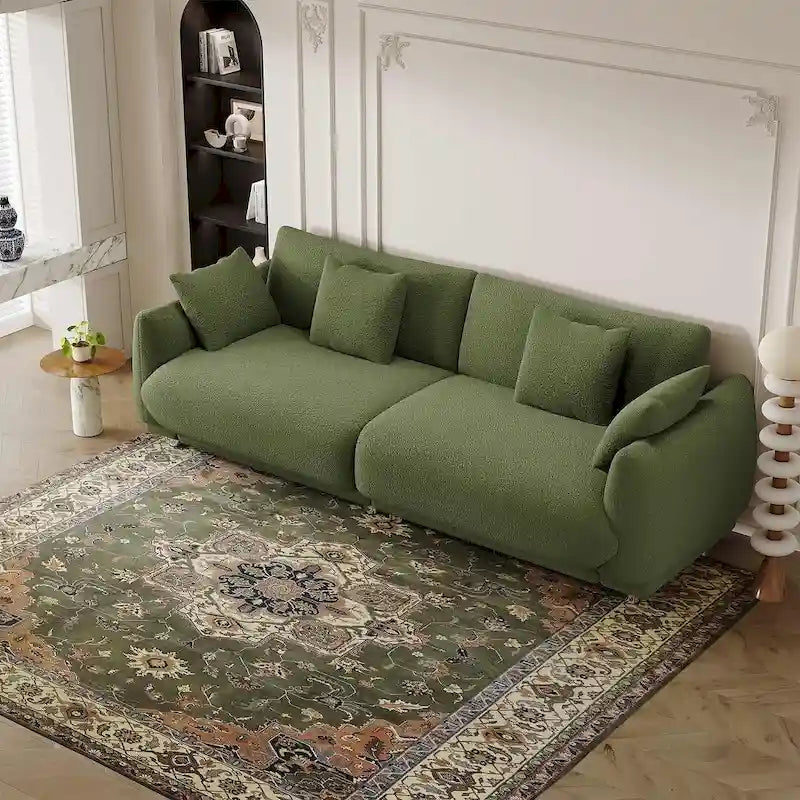 86.6" Contemporary Teddy Velvet Triple Sofa with 4 Cushions and Metal Legs 21