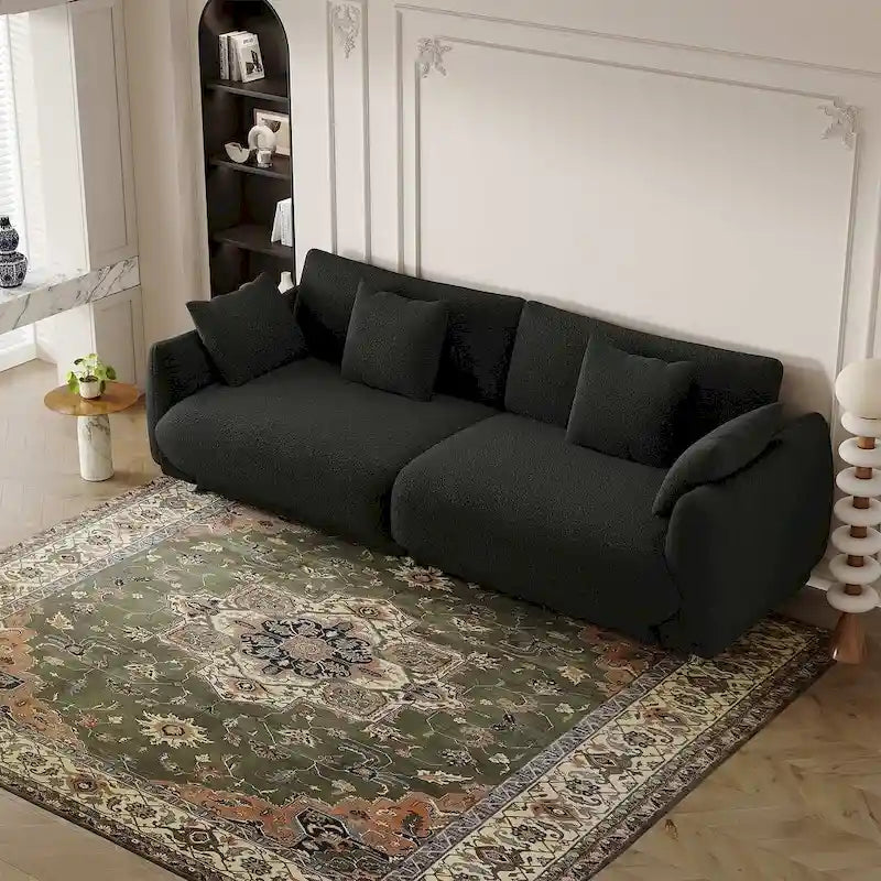 86.6" Contemporary Teddy Velvet Triple Sofa with 4 Cushions and Metal Legs 22
