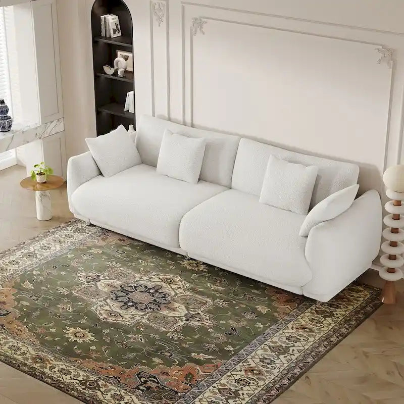 86.6" Contemporary Teddy Velvet Triple Sofa with 4 Cushions and Metal Legs 1