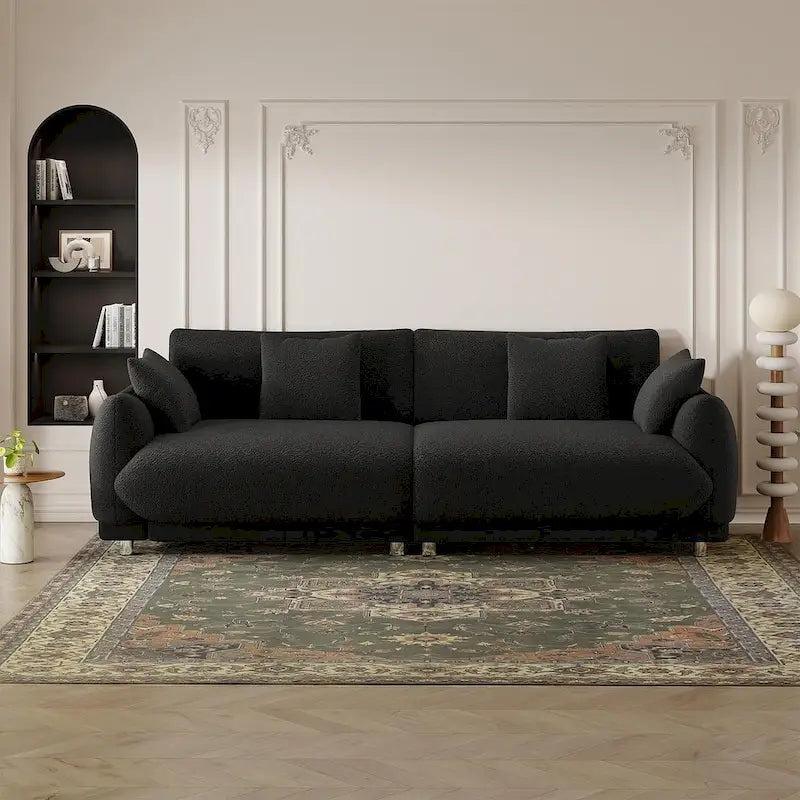 86.6" Contemporary Teddy Velvet Triple Sofa with 4 Cushions and Metal Legs 10