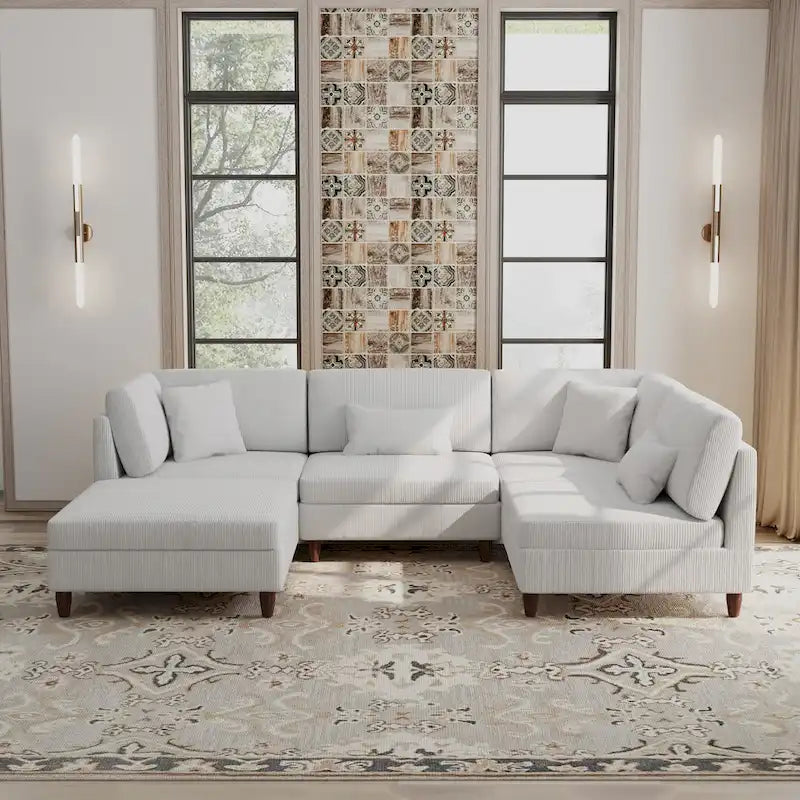 5-Piece Corduroy Modular Sectional Sofa with Ottoman 3