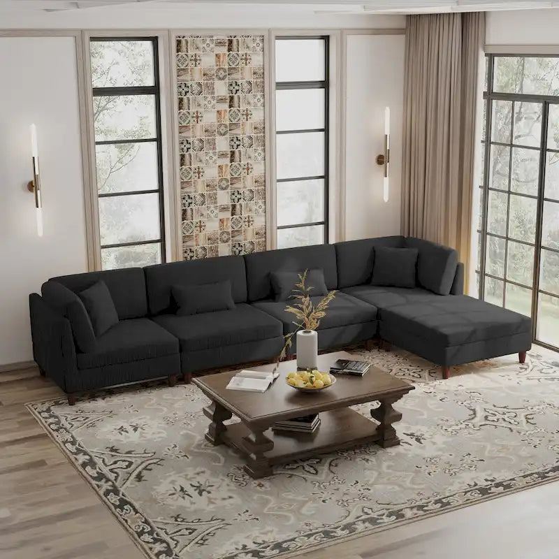5-Piece Corduroy Modular Sectional Sofa with Ottoman 6