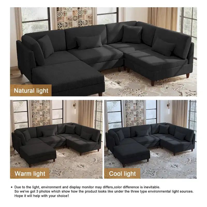 5-Piece Corduroy Modular Sectional Sofa with Ottoman 7