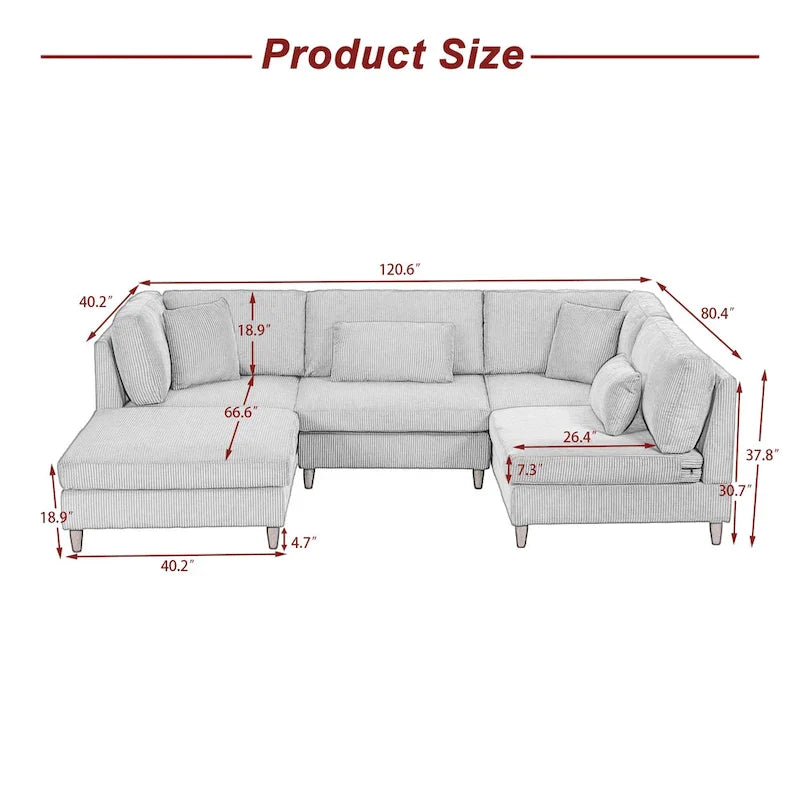 5-Piece Corduroy Modular Sectional Sofa with Ottoman 8