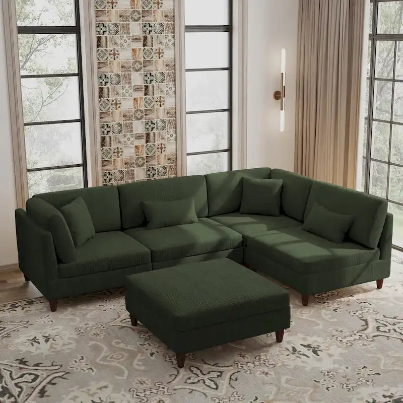 5-Piece Corduroy Modular Sectional Sofa with Ottoman 13