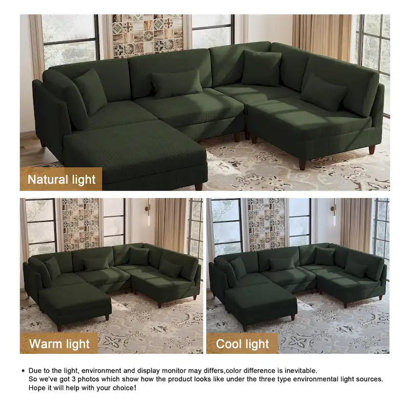 5-Piece Corduroy Modular Sectional Sofa with Ottoman 16