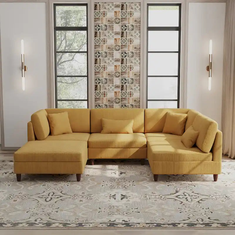 5-Piece Corduroy Modular Sectional Sofa with Ottoman 20