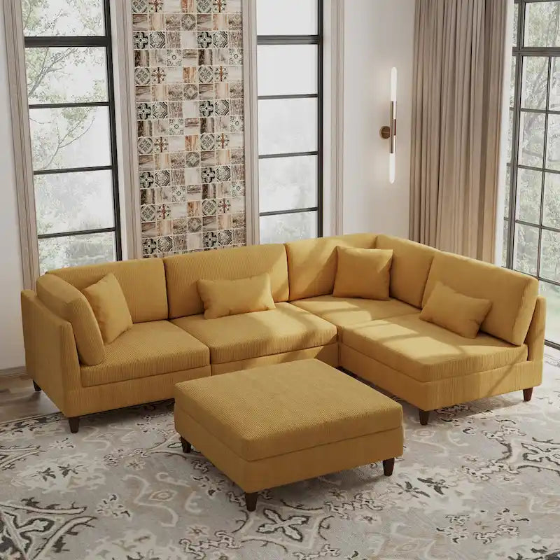 5-Piece Corduroy Modular Sectional Sofa with Ottoman 21