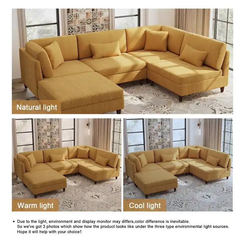 5-Piece Corduroy Modular Sectional Sofa with Ottoman 23