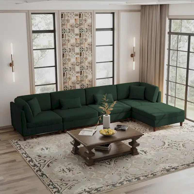 5-Piece Corduroy Modular Sectional Sofa with Ottoman 29