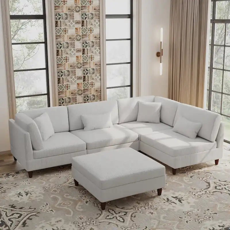 5-Piece Corduroy Modular Sectional Sofa with Ottoman 32