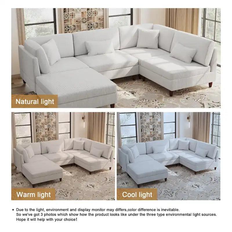 5-Piece Corduroy Modular Sectional Sofa with Ottoman 34