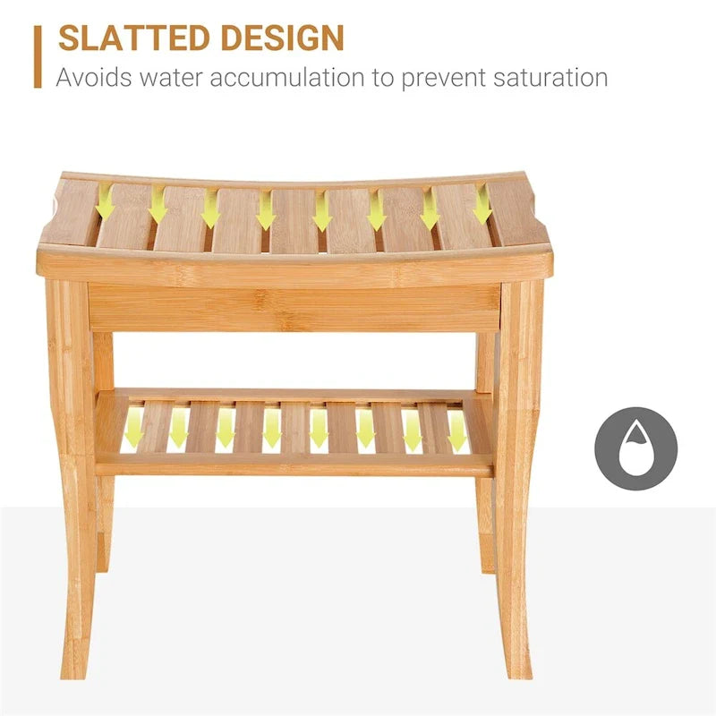 Extended Bamboo Shower Bench with Storage Shelf - Wooden Spa Stool 5
