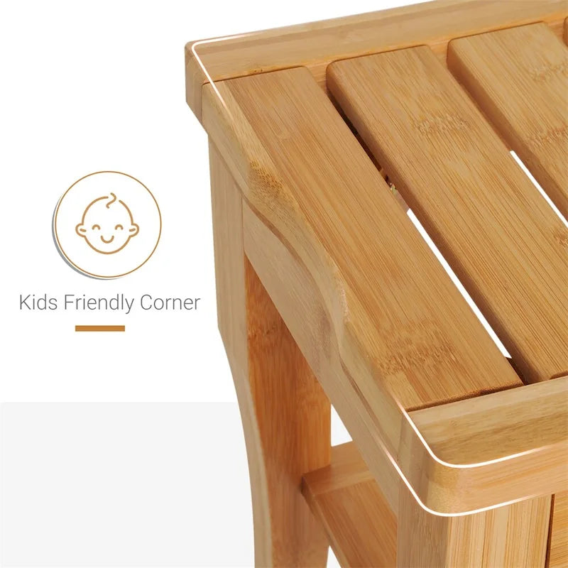 Extended Bamboo Shower Bench with Storage Shelf - Wooden Spa Stool 6