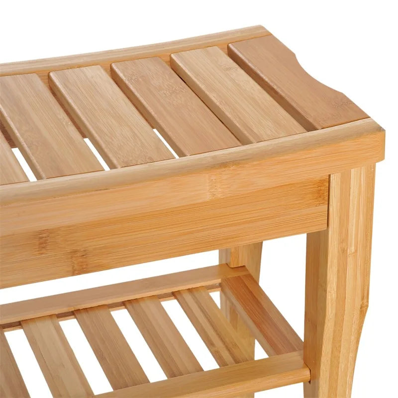 Extended Bamboo Shower Bench with Storage Shelf - Wooden Spa Stool 7