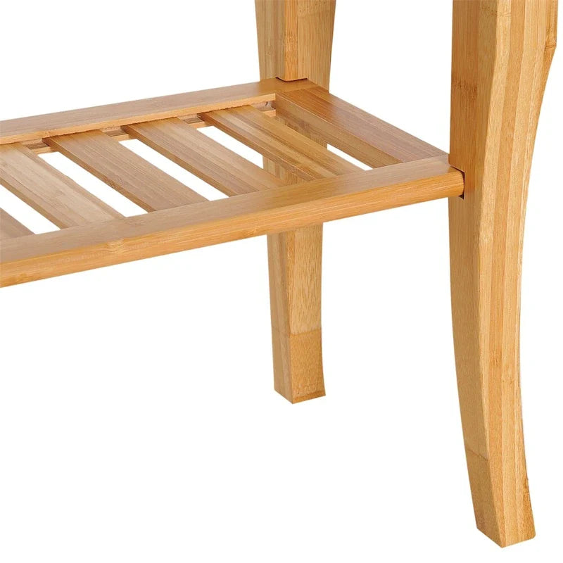 Extended Bamboo Shower Bench with Storage Shelf - Wooden Spa Stool 8