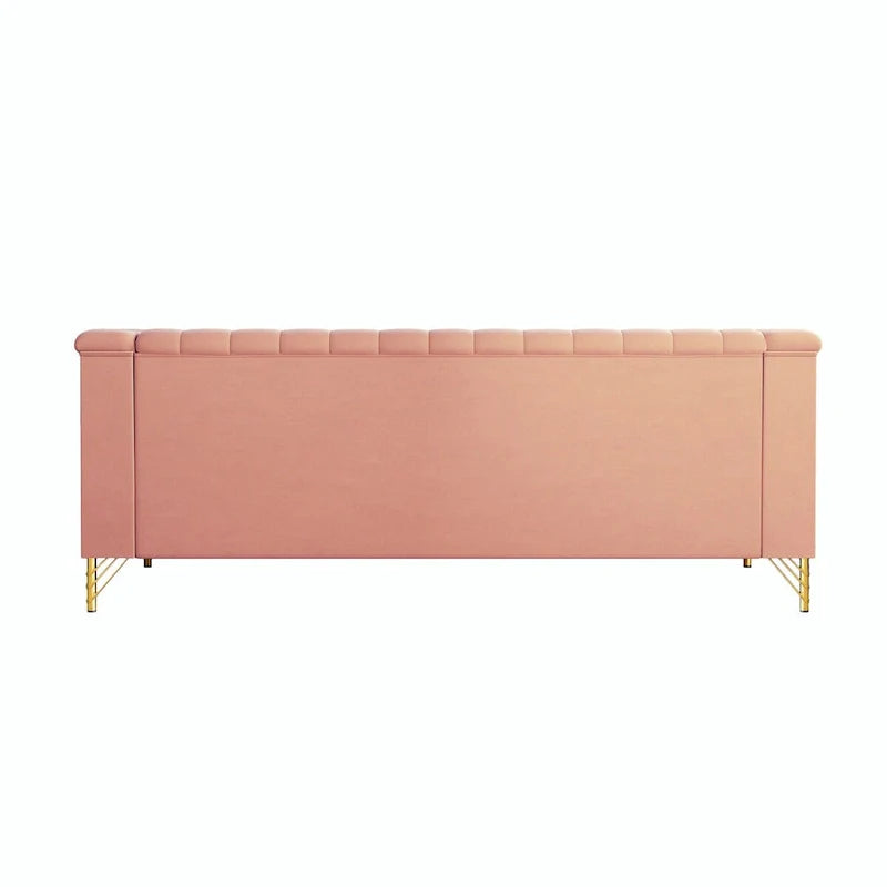 Contemporary Velvet Upholstered 3-Seat Sofa with Golden Metal Legs - Pink Living Room Couch (83.46" x 30.51" x 31.9") 9