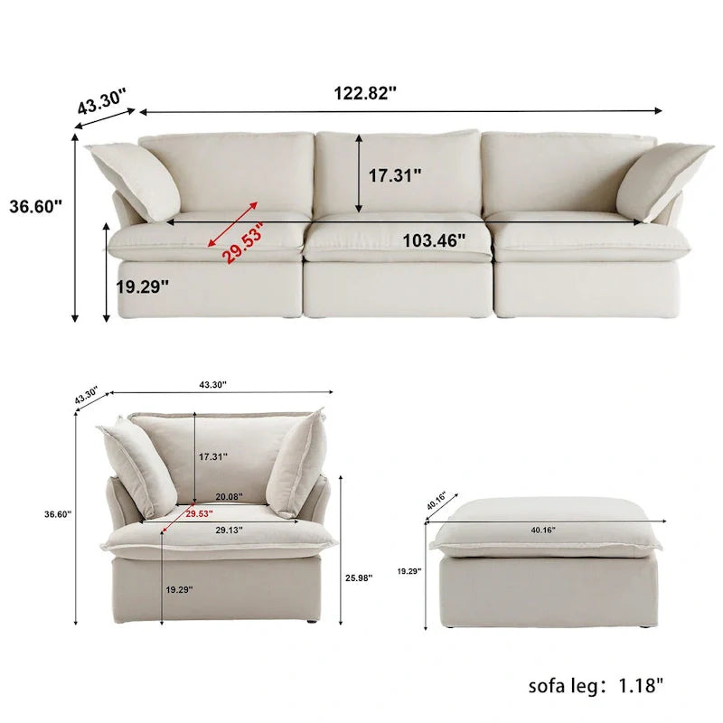 Contemporary 3-Seat Modular Sectional Sofa for Living Room - Comfortable Convertible Couch 9