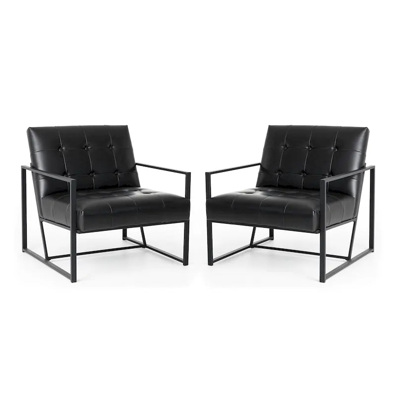 Glitzhome Set of 2 Mid-Century Tufted Accent Chairs in 29.25W PU Leather 36