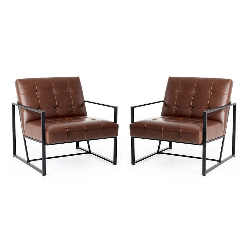 Glitzhome Set of 2 Mid-Century Tufted Accent Chairs in 29.25W PU Leather 37