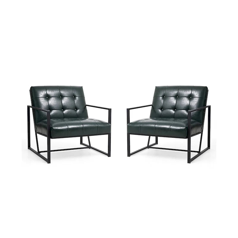 Glitzhome Set of 2 Mid-Century Tufted Accent Chairs in 29.25W PU Leather 38
