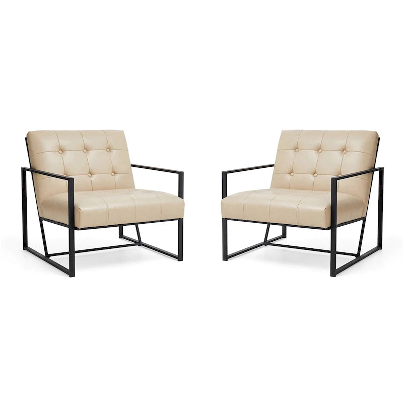 Glitzhome Set of 2 Mid-Century Tufted Accent Chairs in 29.25W PU Leather 39