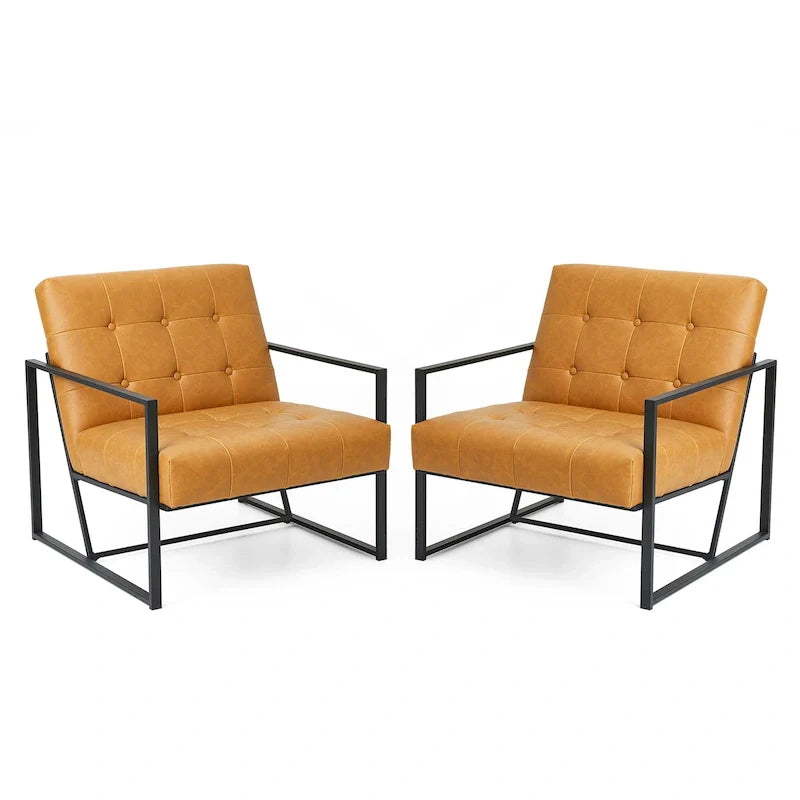 Glitzhome Set of 2 Mid-Century Tufted Accent Chairs in 29.25W PU Leather 40