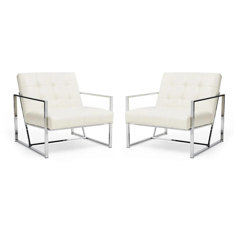 Glitzhome Set of 2 Mid-Century Tufted Accent Chairs in 29.25W PU Leather 41