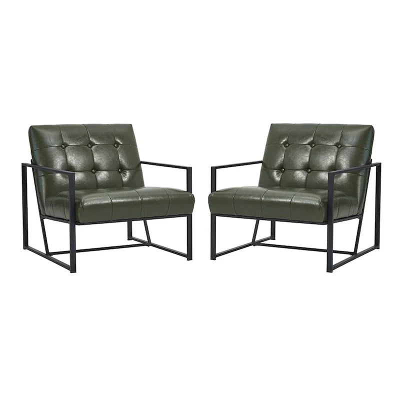 Glitzhome Set of 2 Mid-Century Tufted Accent Chairs in 29.25W PU Leather 42