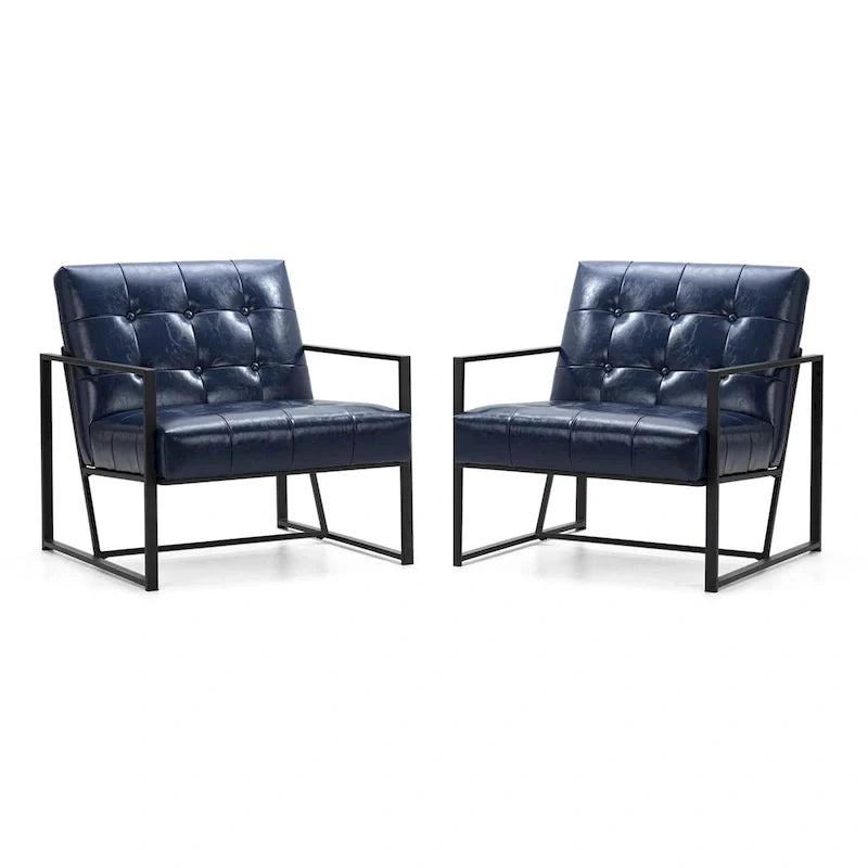 Glitzhome Set of 2 Mid-Century Tufted Accent Chairs in 29.25W PU Leather 43