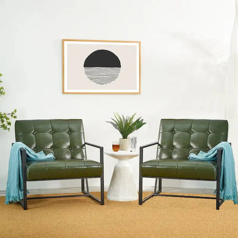 Glitzhome Set of 2 Mid-Century Tufted Accent Chairs in 29.25W PU Leather 2