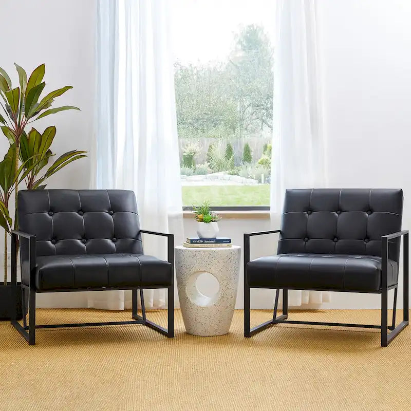 Glitzhome Set of 2 Mid-Century Tufted Accent Chairs in 29.25W PU Leather 4