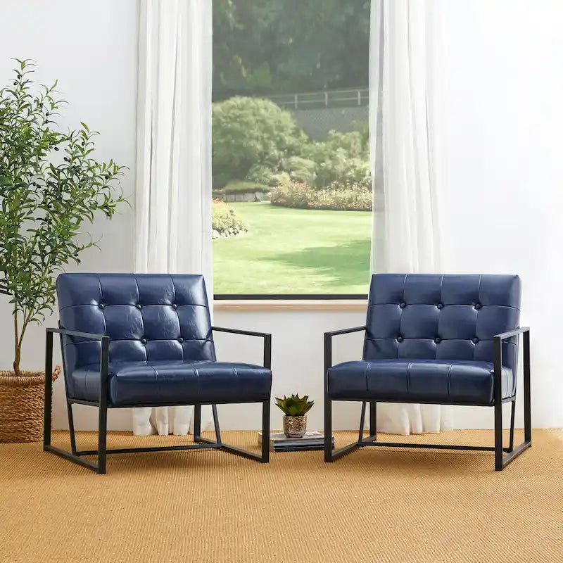 Glitzhome Set of 2 Mid-Century Tufted Accent Chairs in 29.25W PU Leather 5