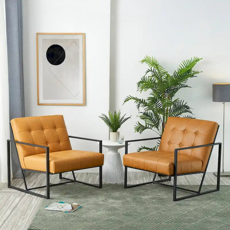 Glitzhome Set of 2 Mid-Century Tufted Accent Chairs in 29.25W PU Leather 6