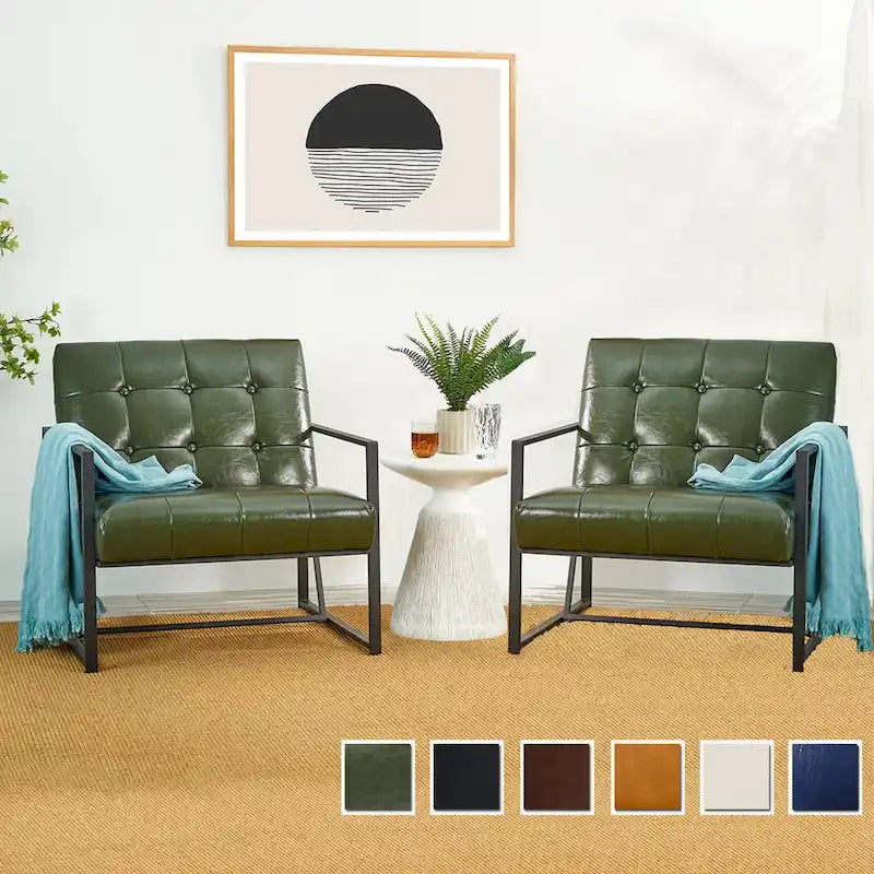 Glitzhome Set of 2 Mid-Century Tufted Accent Chairs in 29.25W PU Leather 11