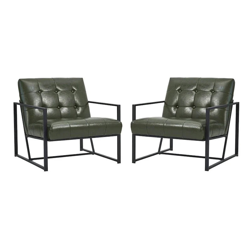 Glitzhome Set of 2 Mid-Century Tufted Accent Chairs in 29.25W PU Leather 12