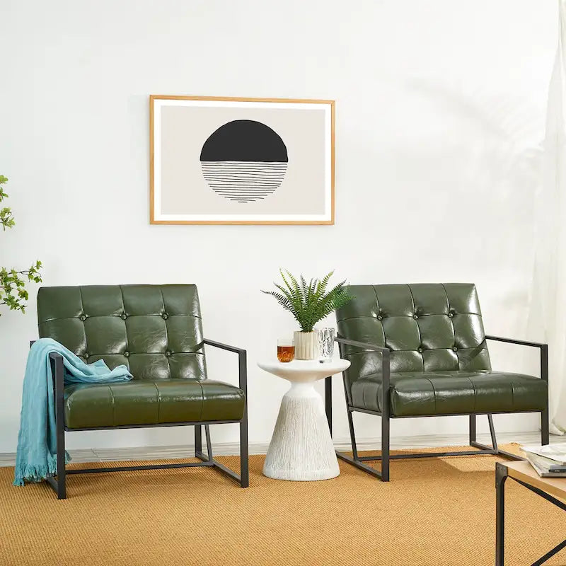 Glitzhome Set of 2 Mid-Century Tufted Accent Chairs in 29.25W PU Leather 13