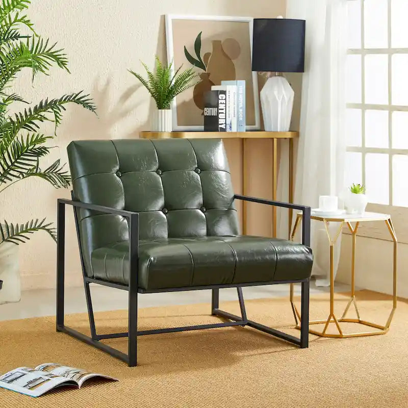 Glitzhome Set of 2 Mid-Century Tufted Accent Chairs in 29.25W PU Leather 14