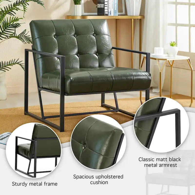 Glitzhome Set of 2 Mid-Century Tufted Accent Chairs in 29.25W PU Leather 15