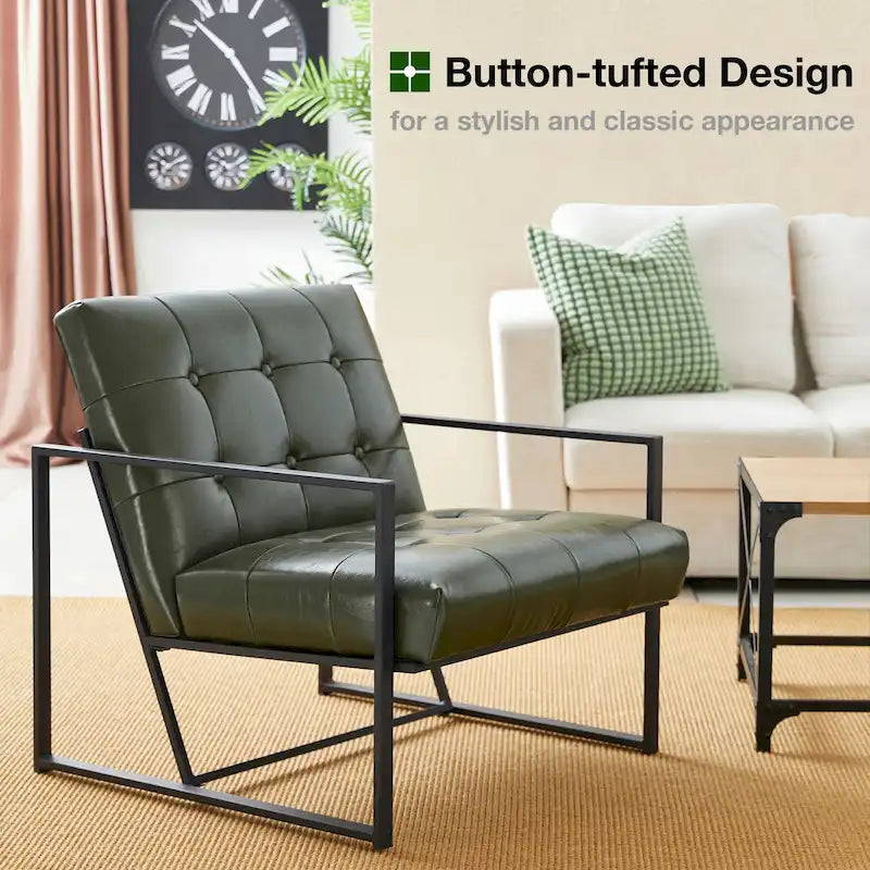 Glitzhome Set of 2 Mid-Century Tufted Accent Chairs in 29.25W PU Leather 17
