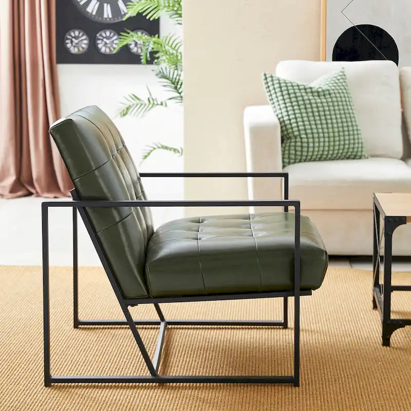 Glitzhome Set of 2 Mid-Century Tufted Accent Chairs in 29.25W PU Leather 18