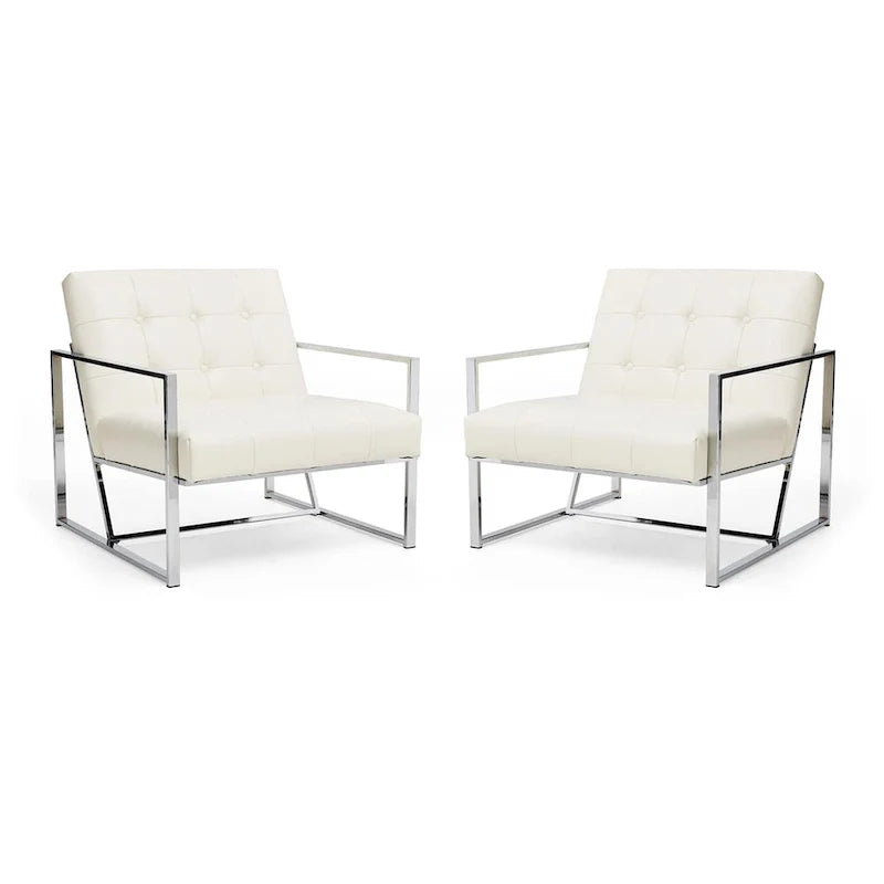 Glitzhome Set of 2 Mid-Century Tufted Accent Chairs in 29.25W PU Leather 25