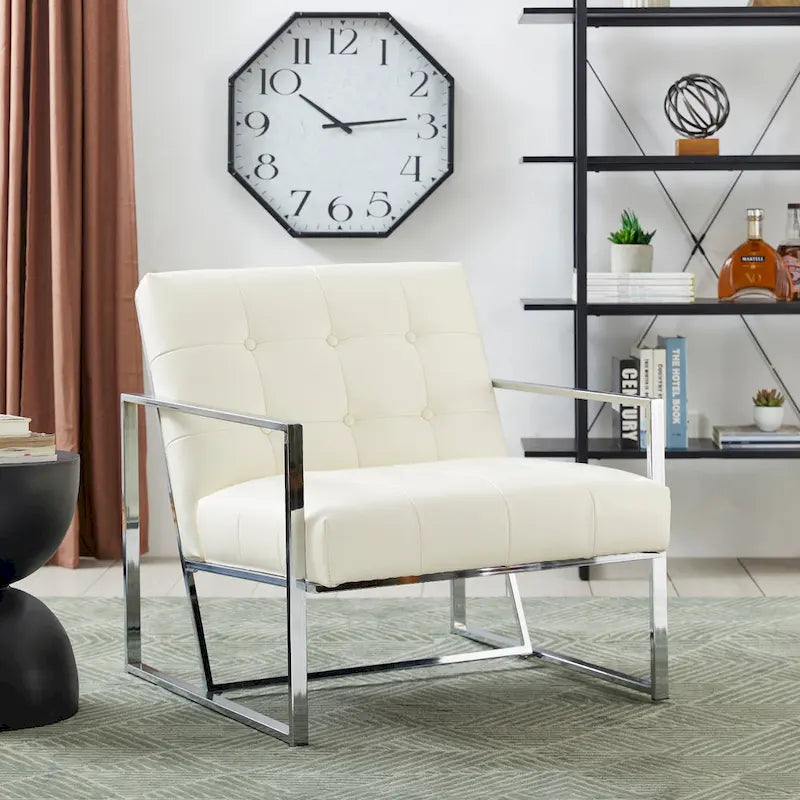 Glitzhome Set of 2 Mid-Century Tufted Accent Chairs in 29.25W PU Leather 27