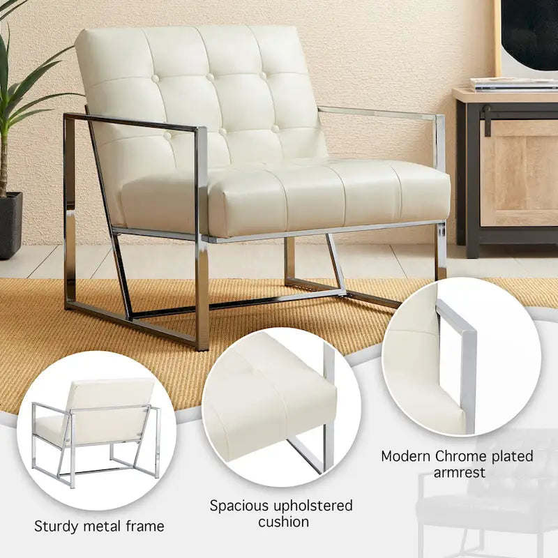 Glitzhome Set of 2 Mid-Century Tufted Accent Chairs in 29.25W PU Leather 29