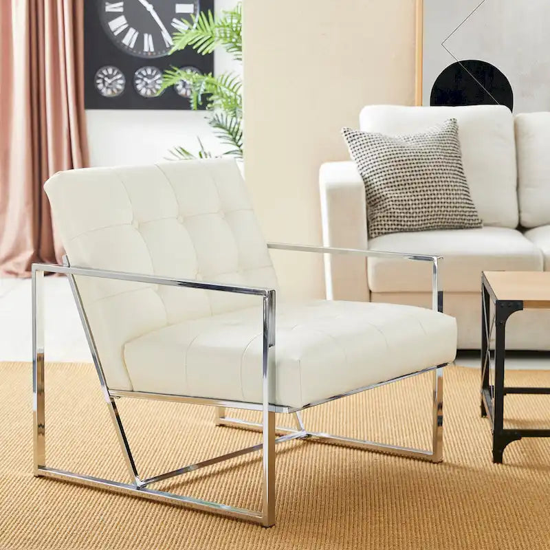 Glitzhome Set of 2 Mid-Century Tufted Accent Chairs in 29.25W PU Leather 31